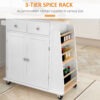 Rolling Kitchen Island Trolley Storage Cart with Rubber Wood Top, 3-Tier Spice Rack, Towel Rack Home Kitchen Carts, White