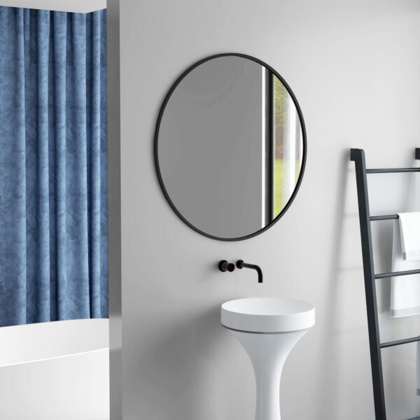 36" Round Mirror, Bathroom Wall Mirror with Metal Frame, Decorative Vanity Mirror for Living Room, Bedroom, Black