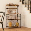 ekJe0f194968b79b7.jpg Kitchen Baker's Rack with Power Outlet, Coffee Bar Station with Adjustable Shelves and Hooks, Rustic Brown