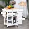 Modern Rolling Kitchen Island Cart with Drawer, Natural Wood Top, Towel Rack, Door Storage Cabinet, White