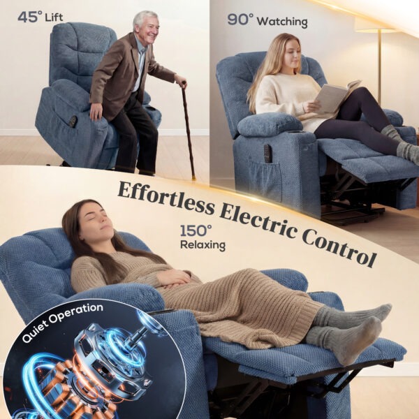 Power Recliner Chair with Massage, Electric Lift Chair for Elderly with Side Pockets, Cup Holders, Remote, Blue