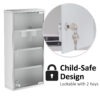 Wall Mount Medicine Cabinet, Bathroom Cabinet with 4 Tier Shelves, Stainless Steel Frame and Glass Door, Lockable with 2 Keys, Silver, 12" x 23.5"