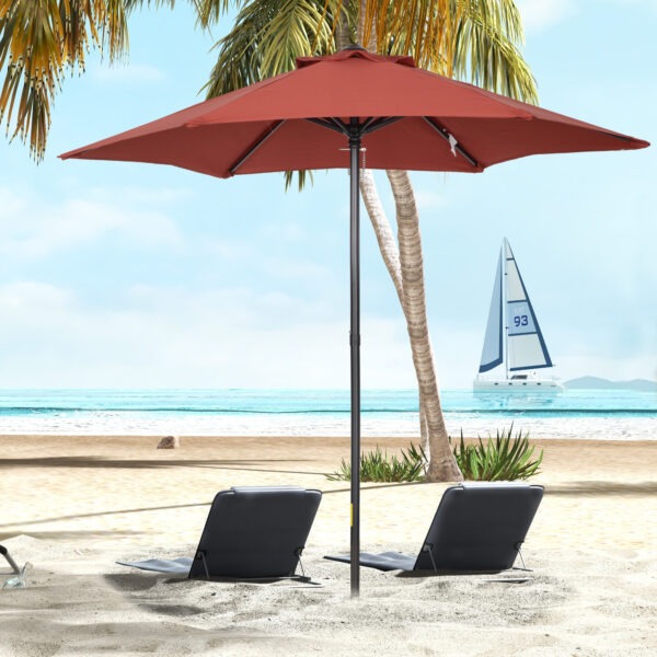 6.6FT Patio Umbrella, Outdoor Parasol with 6 Solid Ribs, Wine Red