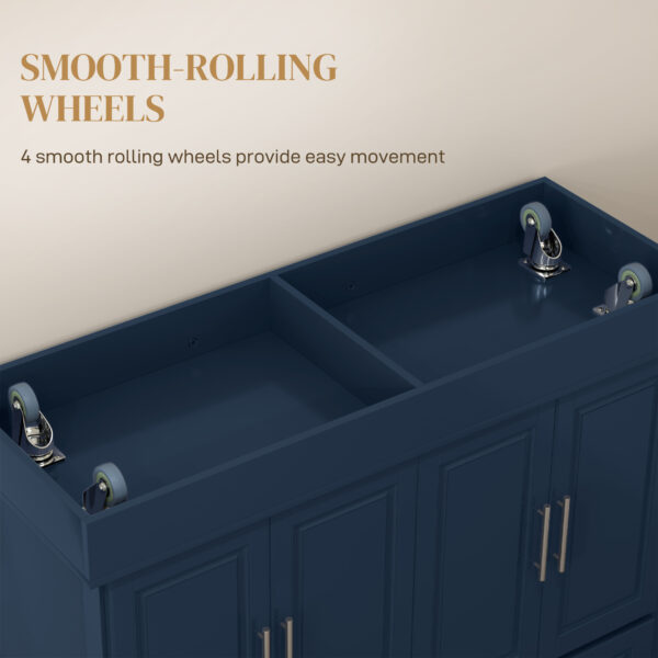 Rolling Kitchen Island with Stainless Steel Top, Kitchen Trolley with 2 Drawers, Cabinets, Towel/Spice/Knife Rack, Blue