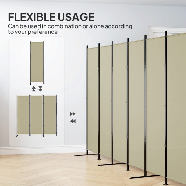 6 Panel Room Divider, 6 Ft Folding Privacy Screen, Portable Freestanding Partition Wall Divider, Beige