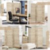 6 Ft Tall Folding Room Divider, 4 Panel Portable Privacy Screen, Hand-Woven Partition Wall Divider, Light Oak