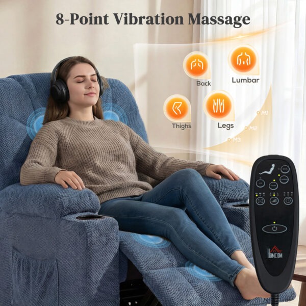 Power Recliner Chair with Massage, Electric Lift Chair for Elderly with Side Pockets, Cup Holders, Remote, Blue