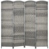 6 Ft Tall Folding Room Divider, 4 Panel Portable Privacy Screen, Hand-Woven Partition Wall Divider, Mixed Grey