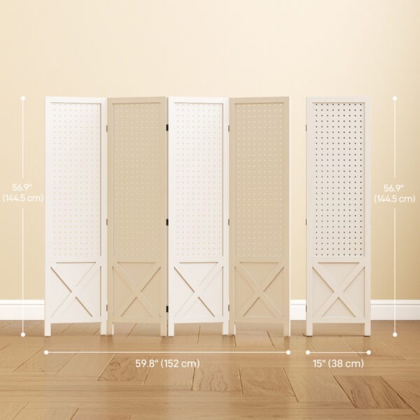 fraa3019c52979301.jpg 56.9" 4 Panel Wooden Room Divider with Pegboard Display, Folding Privacy Screen for Home Office, White