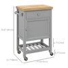 Kitchen Cart on Wheels, Rolling Kitchen Island Cart with Wood Top, Towel Rack, Drawer and Shelf for Dining Area, Grey