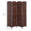 6ft Folding Room Divider, 4 Panel Wall Partition with Wooden Frame for Bedroom, Home Office, Brown