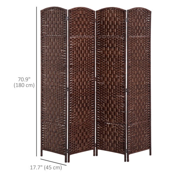 6ft Folding Room Divider, 4 Panel Wall Partition with Wooden Frame for Bedroom, Home Office, Brown