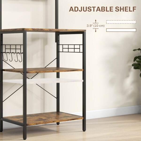 Kitchen Baker's Rack with Power Outlet, Coffee Bar Station with Adjustable Shelves and Hooks, Rustic Brown
