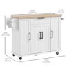 Modern Rolling Kitchen Island Cart with Drawers, Natural Wood Top, Towel Rack, Door Storage Cabinet, White