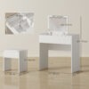 Modern Vanity Set with Flip Top Mirror and Cushioned Stool, Dressing Table with Storage Drawer for Bedroom, White