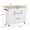 Rolling Kitchen Cart on Wheels with Drop Leaf, Kitchen Island with 3 Drawers, Solid Wood Top and Towel Rack, White
