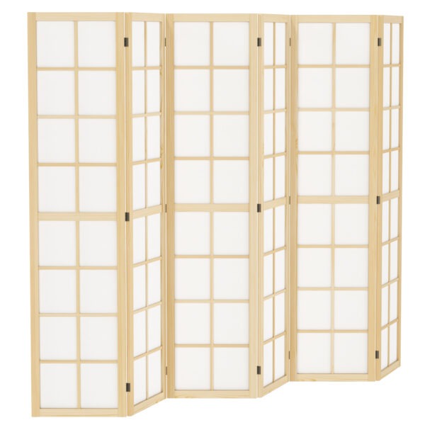 6 Panel Room Divider, 5.6 ft Folding Wall Divider Room Partition for Home Office, Bedroom, Living Room, Natural Wood