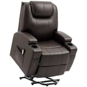 hhG67f1974559d8e1.png Power Lift Recliner Chair for Elderly, PU Leather Lift Chair with Footrest, Remote Control, Side Pockets and Cup Holders, Reclining Sofa for Living Room, Brown