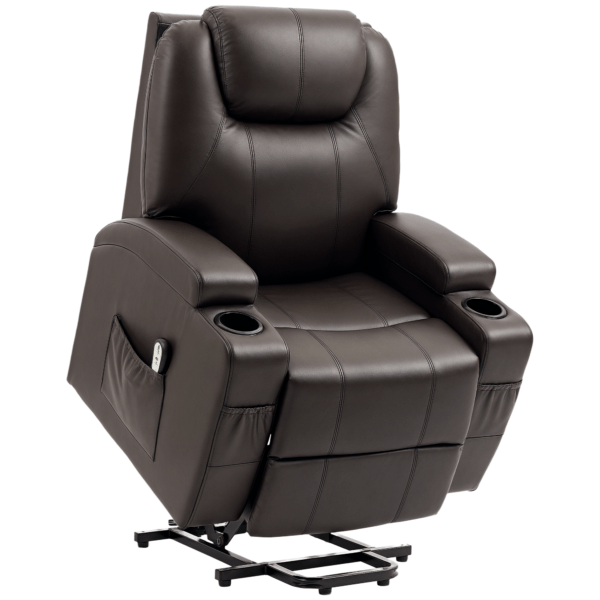 Power Lift Recliner Chair for Elderly, PU Leather Lift Chair with Footrest, Remote Control, Side Pockets and Cup Holders, Reclining Sofa for Living Room, Brown
