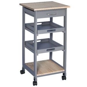 Kitchen Island Rolling Trolley Utility Serving Cart with Drawer  Grey
