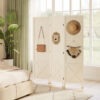 56.9" 3 Panel Wooden Room Divider with Pegboard Display, Folding Privacy Screen for Home Office, White