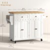 i6Sa0319495c2eedf.jpg Kitchen Island with Storage, Rolling Trolley Cart with Rubber Wood Top, Spice Rack, Towel Rack, Cream White