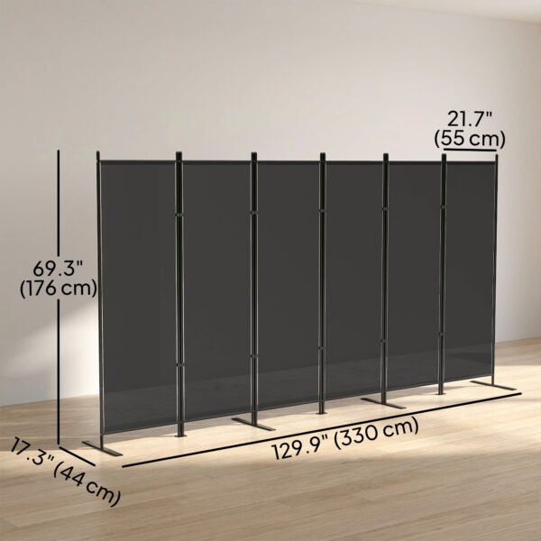 6 Panel Room Divider, 6 Ft Folding Privacy Screen, Portable Freestanding Partition Wall Divider, Charcoal Grey