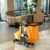 Commercial Janitorial Cart with 3 Tier Shelves, Cleaning Cart with Rubbish Bag and Mop Mount for Hotel Restaurant, Black