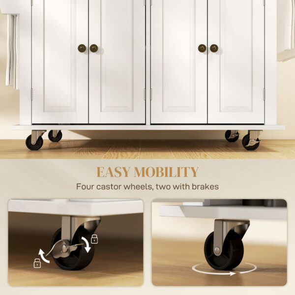 Kitchen Island with Storage, Rolling Trolley Cart with Rubber Wood Top, Spice Rack, Towel Rack, Grey