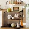 Baker's Rack with Charing Station, Microwave Shelf with Power Outlet, USB Charger and 4 Hooks, Rustic Brown