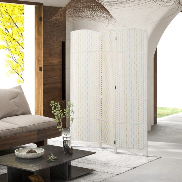 6ft Folding Room Divider, 3 Panel Wall Partition with Wooden Frame for Bedroom, Home Office, Natural