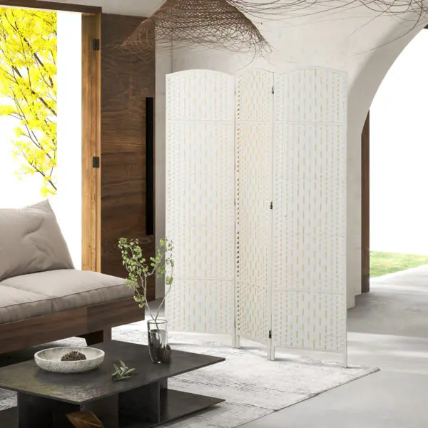 6ft Folding Room Divider, 3 Panel Wall Partition with Wooden Frame for Bedroom, Home Office, Natural