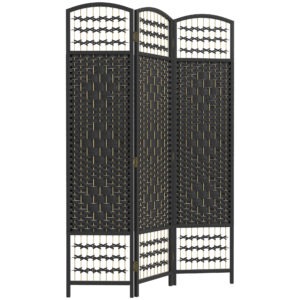 3 Panel Folding Room Divider, Portable Privacy Screen, Wave Fiber Room Partition for Home Office, Black