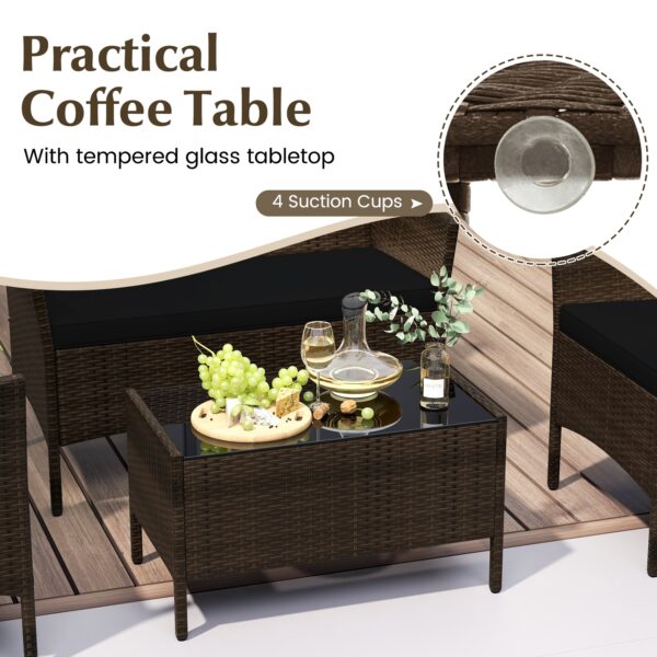4 Piece Patio Rattan Conversation Set with Cushions -Black
