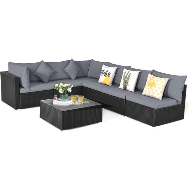 7 Pieces Sectional Wicker Furniture Sofa Set -Gray