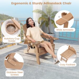 All-Weather HIPS Patio Adirondack Lounge Chair with Retractable Footrest-Coffee