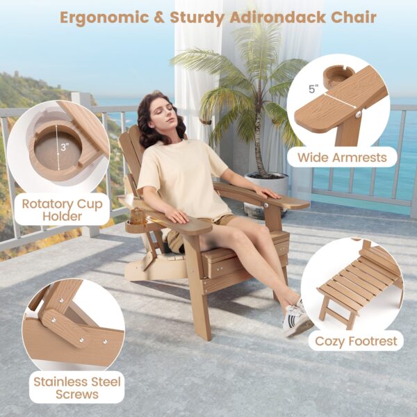 All-Weather HIPS Patio Adirondack Lounge Chair with Retractable Footrest-Coffee