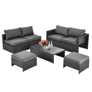 image_48813_1_33157 6 Pieces Patio Rattan Furniture Set Space Saving Cushioned No Assembly-Gray