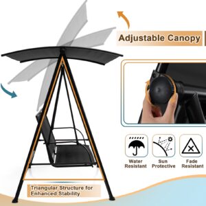 2-Seat Outdoor Canopy Swing with Comfortable Fabric Seat and Heavy-duty Metal Frame-Black