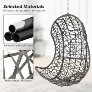 Hanging Egg Chair PE Rattan Swing Hammock Chair with Soft Pillow and Cushion-Gray