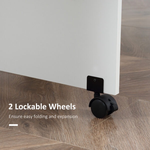 Extendable Dining Table, Collapsible Folding Table w/ 2-tier Shelves and Rolling Casters, White