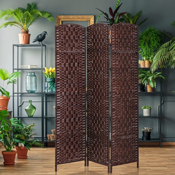 6ft Folding Room Divider, 3 Panel Wall Partition with Wooden Frame for Bedroom, Home Office, Brown
