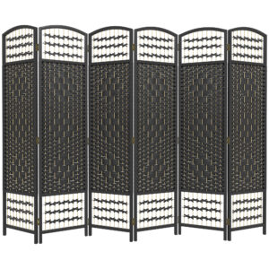 6 Panel Folding Room Divider, Portable Privacy Screen, Wave Fiber Room Partition for Home Office, Black