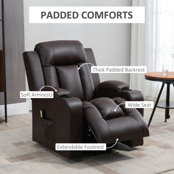 Electric Power Lift Chair, PU Leather Recliner Sofa with Footrest, Remote Control and Cup Holders, Brown