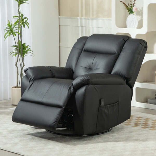 8-Point Vibration Massage Recliner Chair, PU Leather Manual Reclining Sofa, Swivel Nursery Rocking Chair with Remote Control, Side Pockets, for Living Room, Black