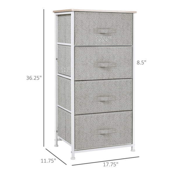 Linen Drawer Cabinet Organizer Storage Dresser Tower with 4 Removable Drawer Metal Frame Adjustable Feet for Living Room, Kitchen, Bathroom, White