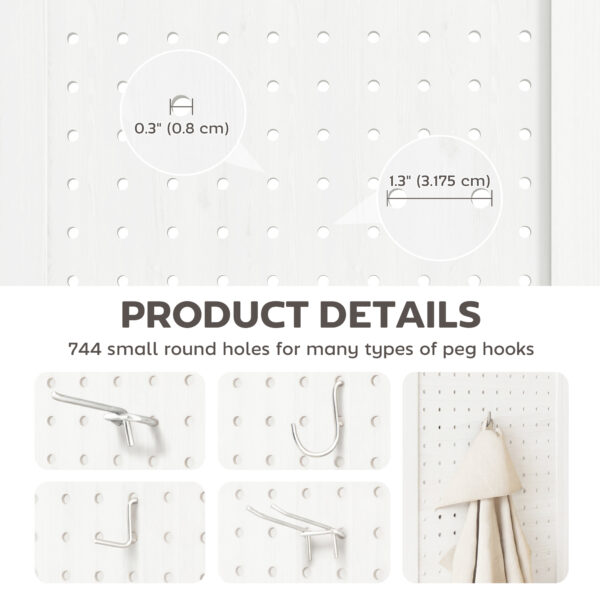 5.6 Ft. Tall 6-Panel Room Divider, Pegboard Panel Folding Privacy Screen, Partition Wall Divider for Bedroom, White