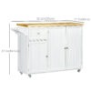 Rolling Kitchen Island with Storage, Utility Kitchen Island Cart with Drawer, Cabinets, Towel Rack and Rubber Wood Top