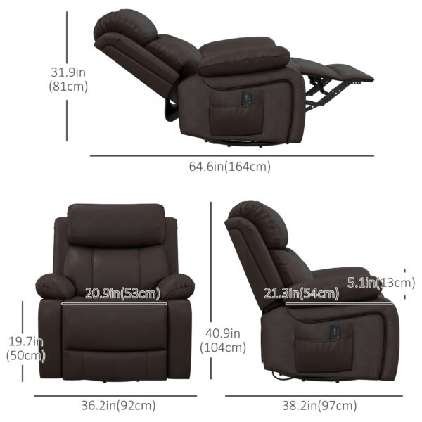 kcE6e618b942077e6.jpg PU Leather Reclining Chair with Vibration Massage Recliner, Swivel Base, Rocking Function, Remote Control, Brown