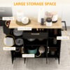Modern Rolling Kitchen Island Cart with Drawers, Natural Wood Top, Towel Rack, Door Storage Cabinet, Black